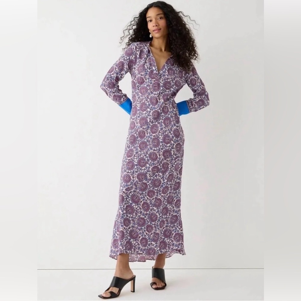 J.Crew Collection Maxi Collard Slip Dress Cut On a Bias Vegan Silk Floral